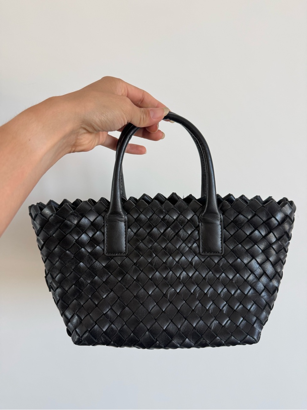 Gisse Black Leather Woven Bag